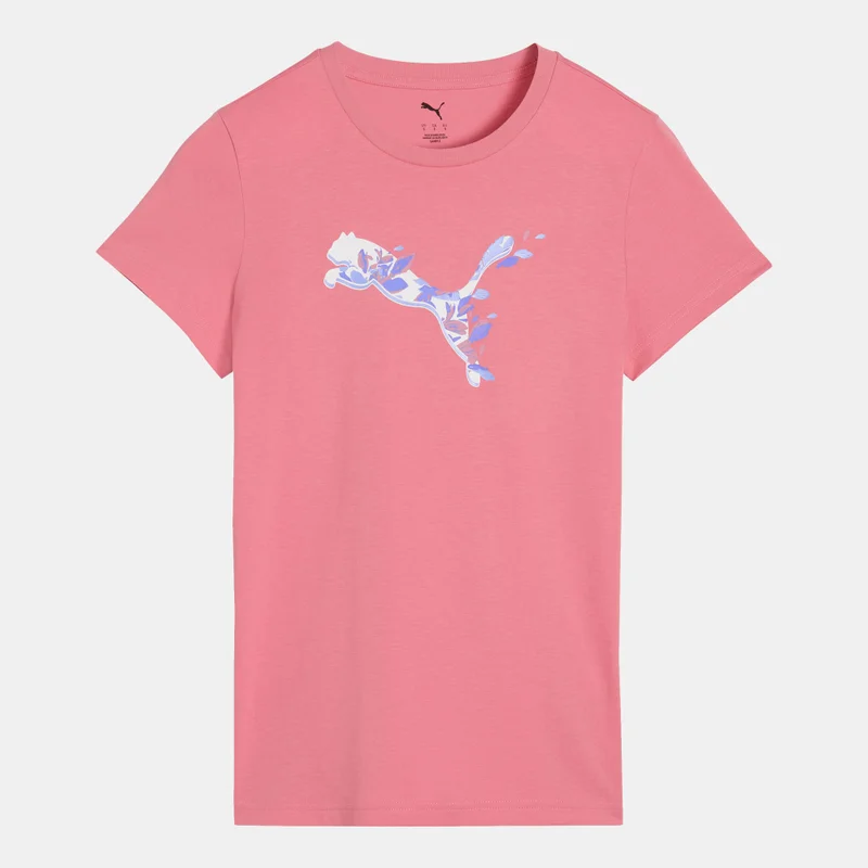 Women's Floral Cat Graphic Tee Pink