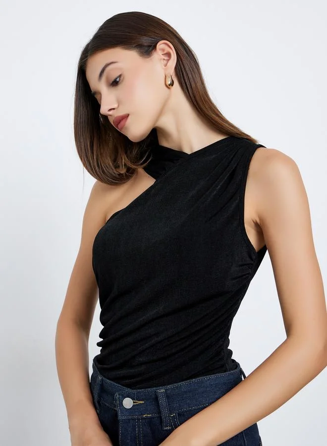 Styli Textured Sleeveless Bodysuit Black