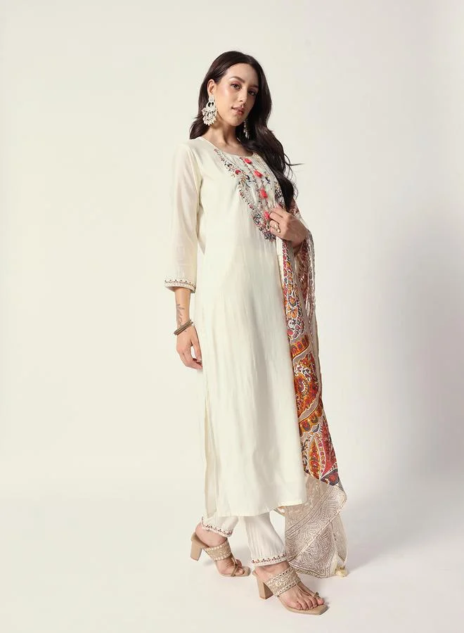 Women's Textured Rayon Kurta Palazzo Set Beige