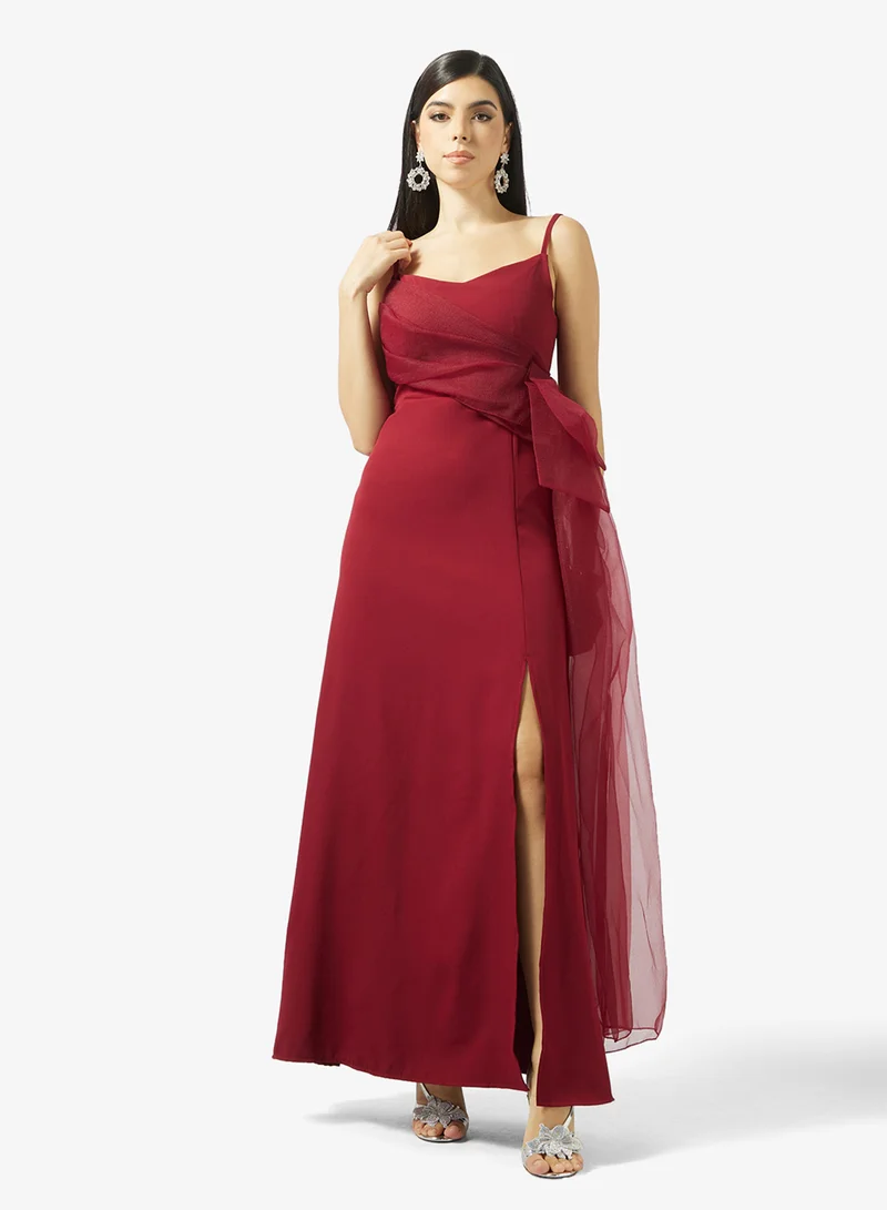 Draped Slit Evening Dress