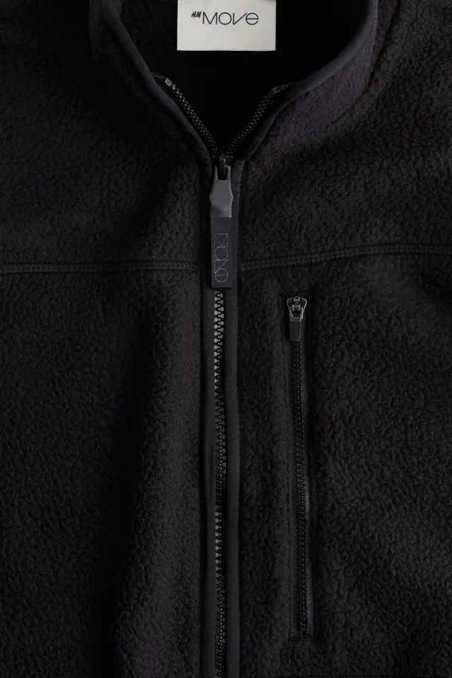 Women's Teddy Fleece Gilet, Black, High Collar, Zip Closure