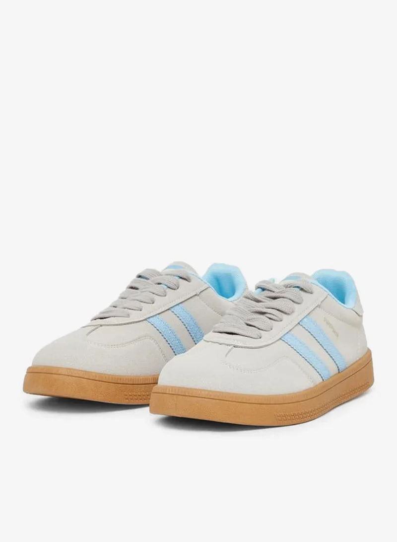 Striped Lace Up Flatform Sneakers White