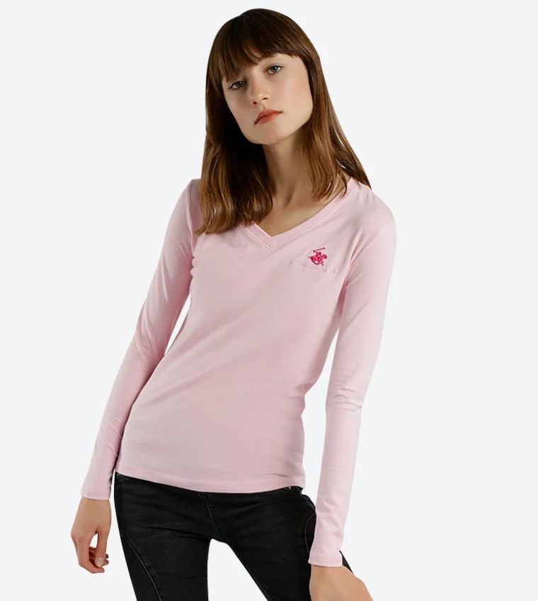 Women’s Logo V-Neck Long Sleeve Tee Pale Pink