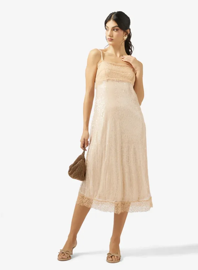 Champagne Sequin Embellished Midi Slip Dress – image 4