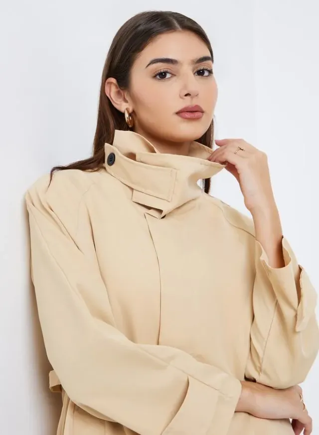 Longline Utility Trench Jacket Beige