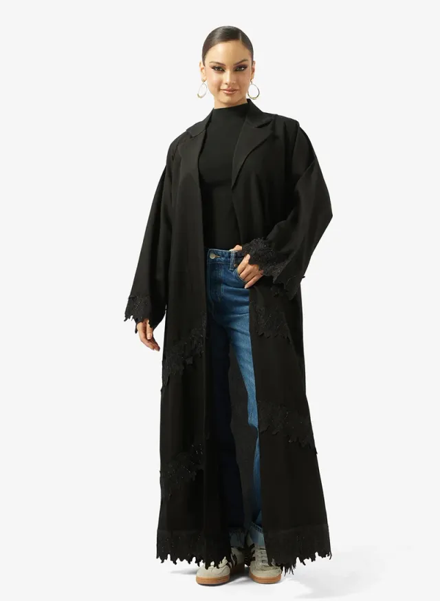 Black Embellished Abaya with Lace Details and Sheila - Ramadan Style – image 4