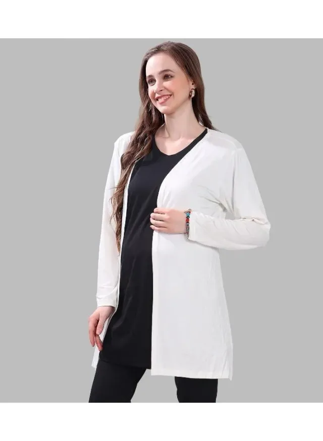 Bamboo Cotton Maternity Shrug - Off White, Lightweight, Stretchy – image 4