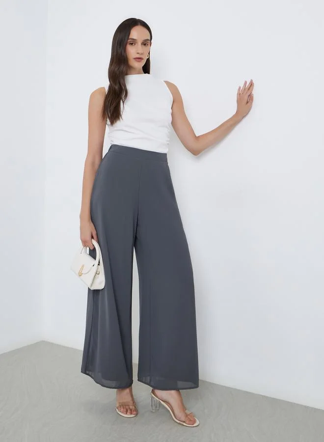 Elegant Wide Leg Trousers Charcoal