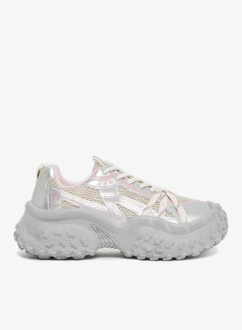 Chunky Sole Lace Up Sneakers Pink