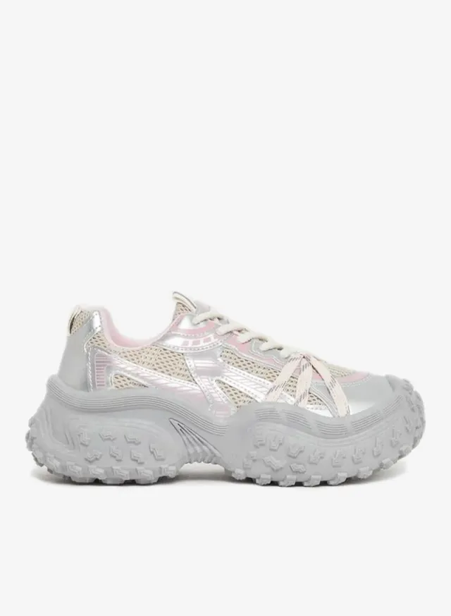 Chunky Sole Lace Up Sneakers Pink