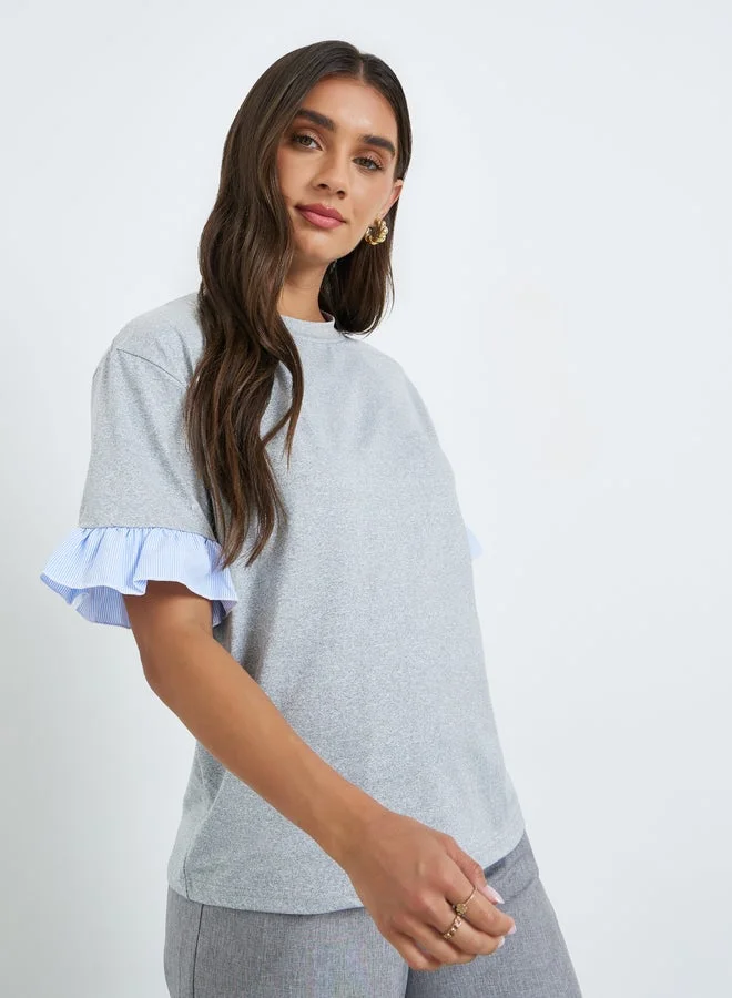 Women's Ruffled Trim T-Shirt Grey