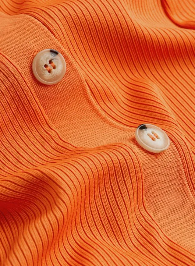 Orange Ribbed High-Waist Midi Skirt with Button Side Details – image 5