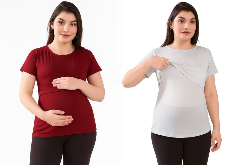 TUMMY Maternity & Nursing Double Layered Pull-On Tops Pack of 2 Multicolour