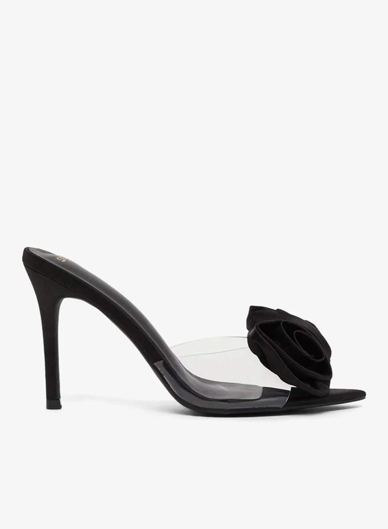 Styli Flower Transparent Strap Stiletto Sandals Black