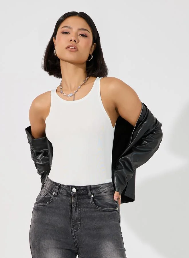 Ribbed Knit Fitted Bodysuit White