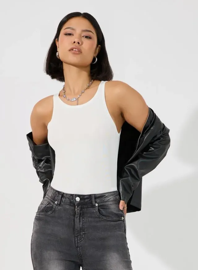 Ribbed Knit Fitted Bodysuit White