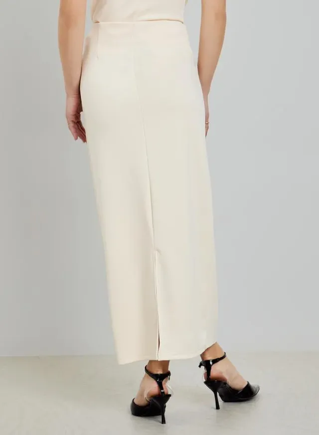 Solid Straight Fit Midi Skirt Off-White – image 4