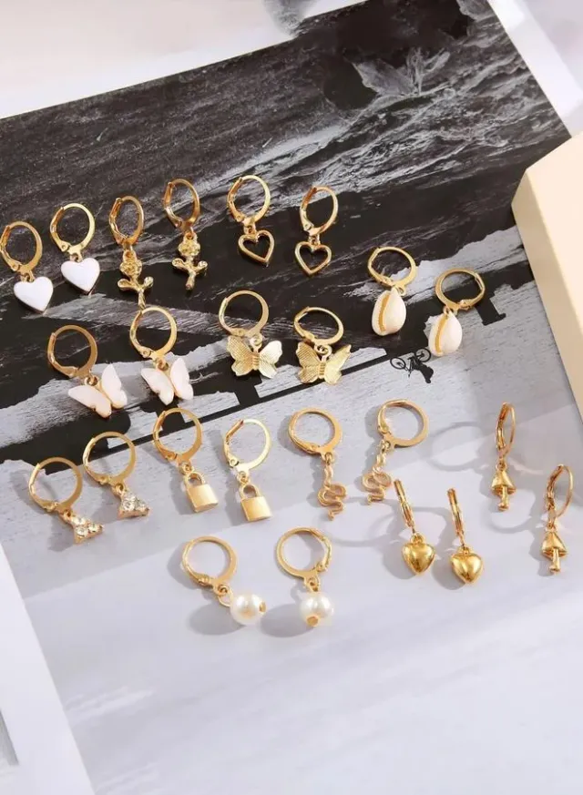 Set of 12 - Gold Hoop Drop Earrings – image 2