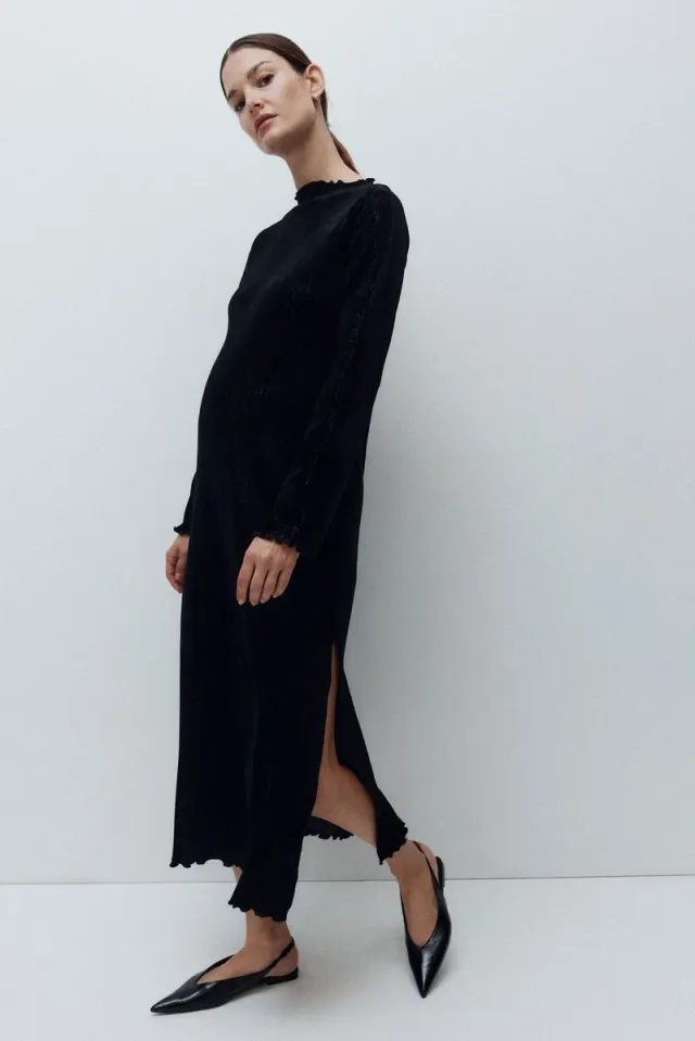 Recycled Velour Shift Dress with Glittery Threads and Side Slit – image 2