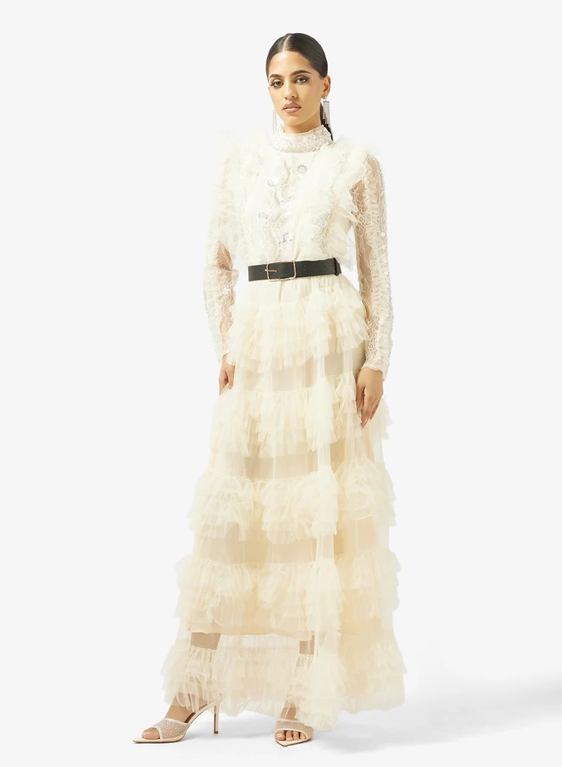 A-line Ruffled Dress - Cream