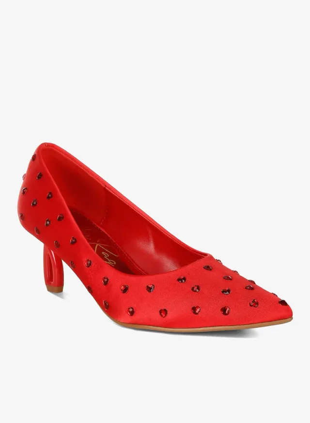 Rhinestone Heart Pumps Red – image 2