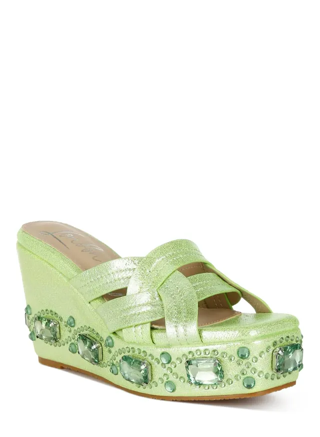 Chunky Rhinestone Cut-Out Sandals Pewter – image 3