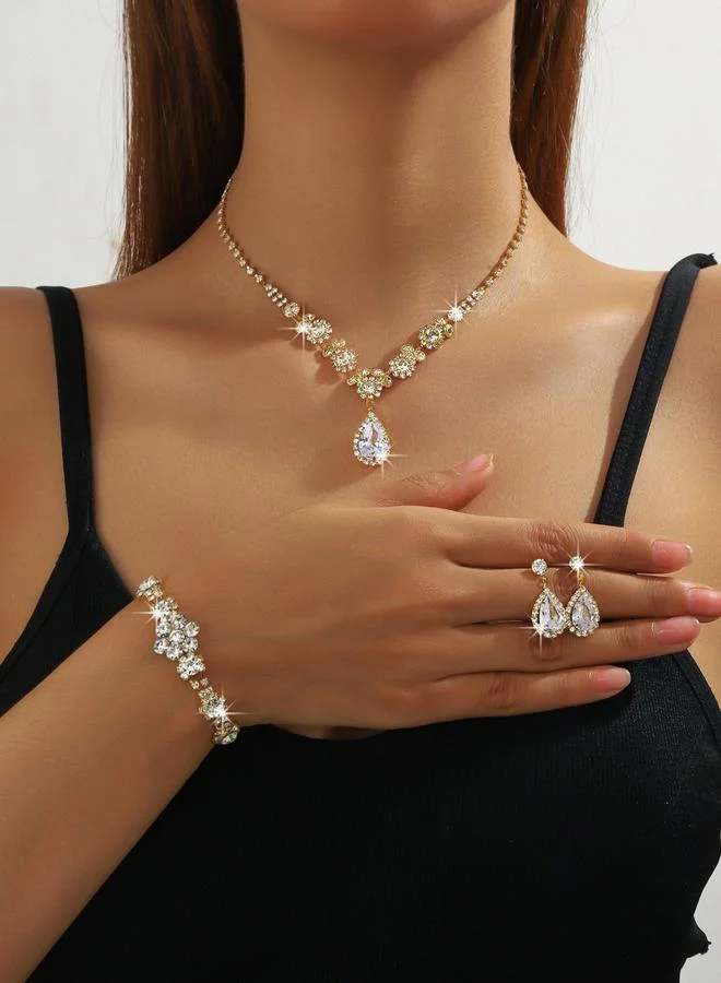 Silver Crystal Necklace with Earrings and Bracelet Set