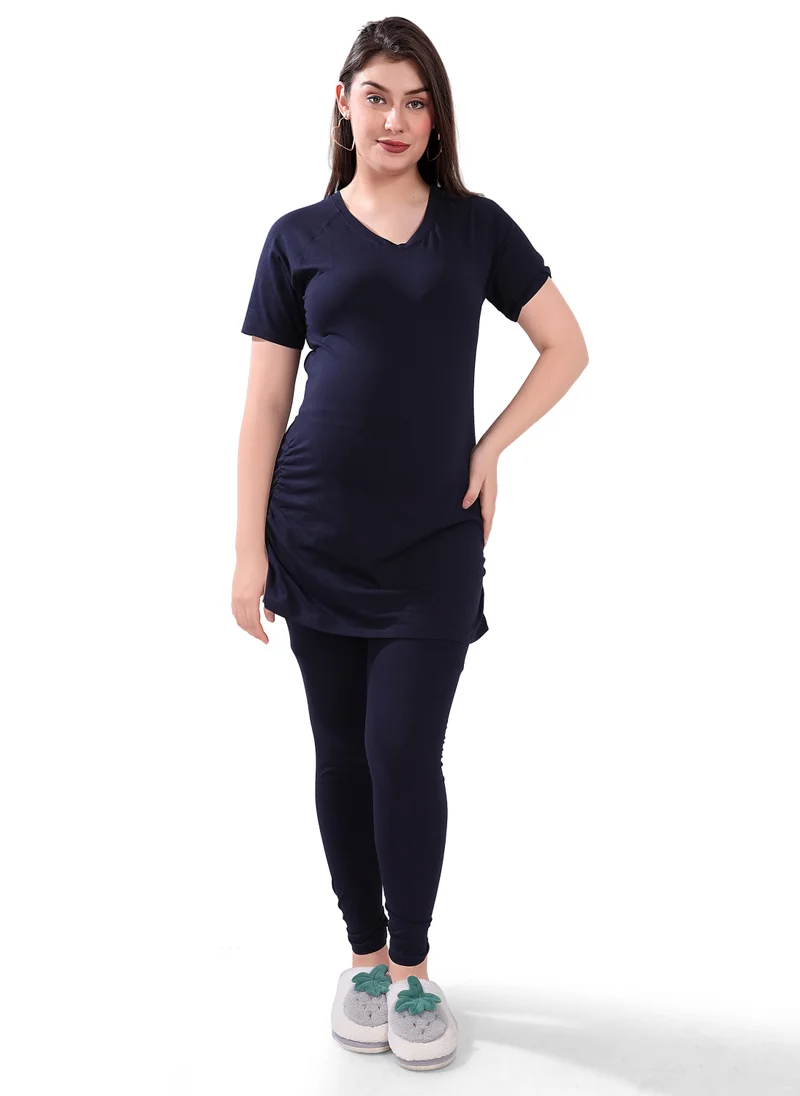 Tummy 2-Piece Maternity T-Shirt and High Waist Legging Set Blue