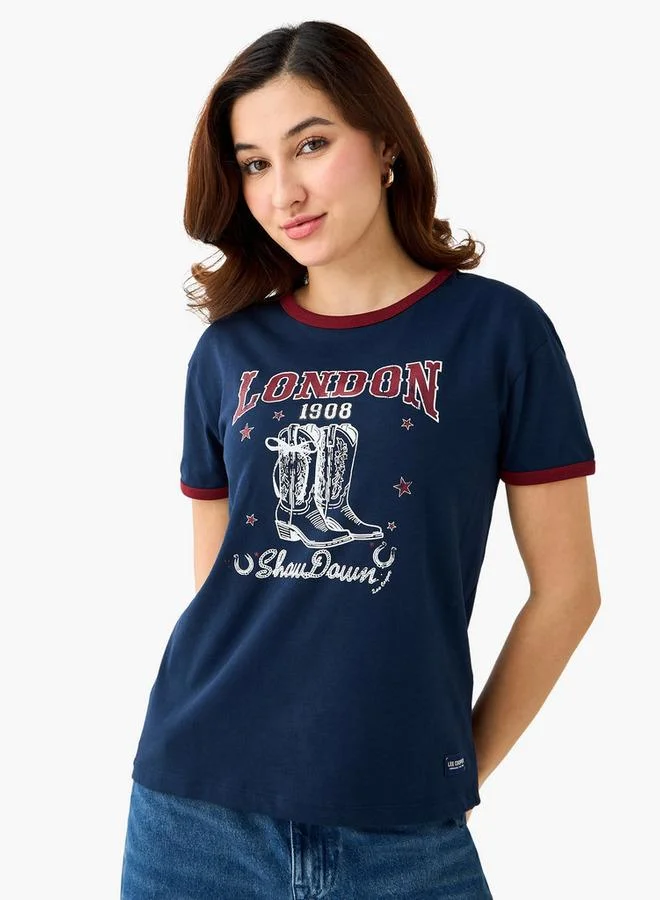 Lee Cooper Printed Regular Fit Cotton T-shirt Blue