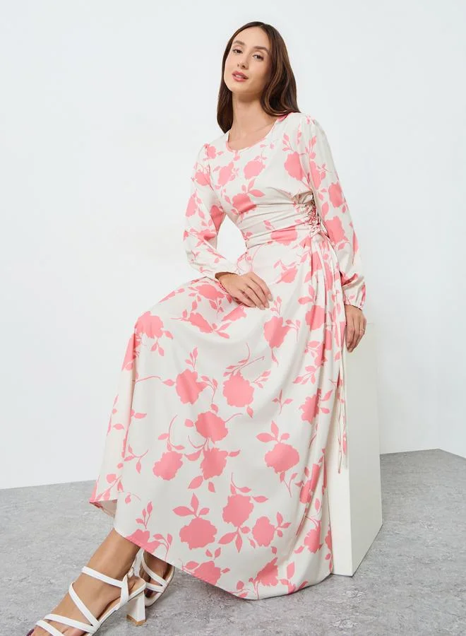 Women's Floral Side Tie-Up Maxi Dress Pale Pink