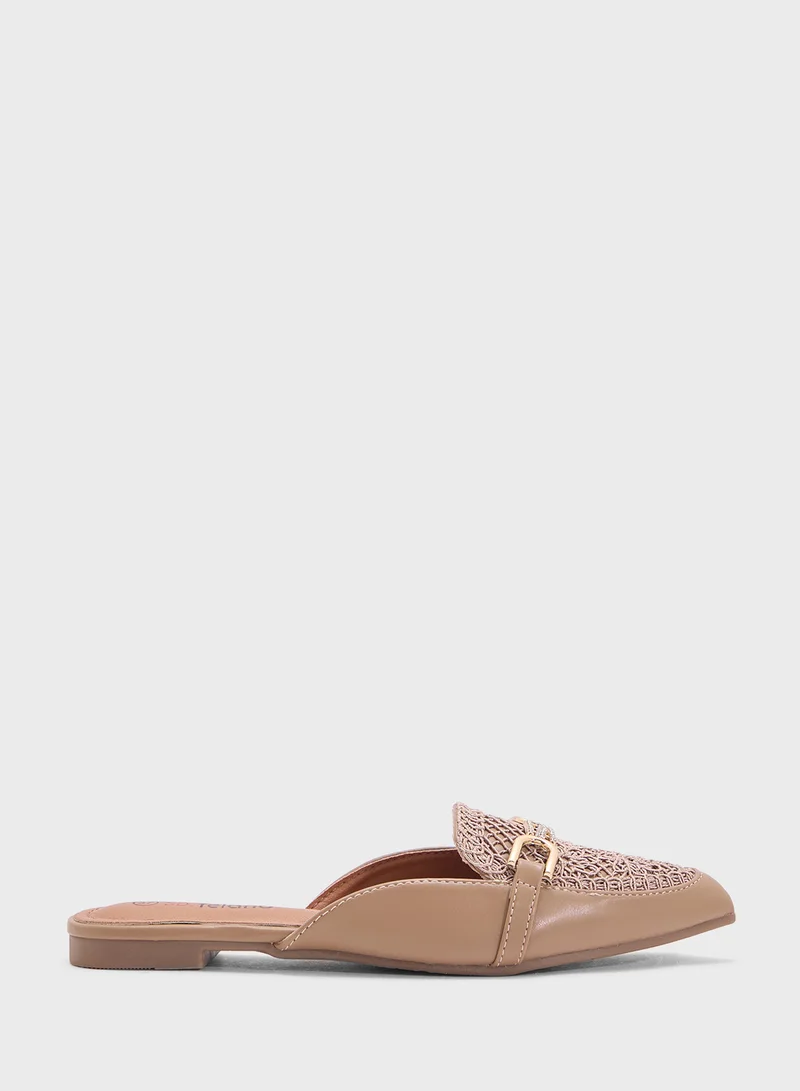 Pointed Toe Flat Slip Ons Cream