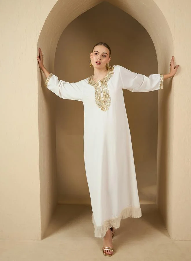 Lace Insert A-Line Jalabiya White