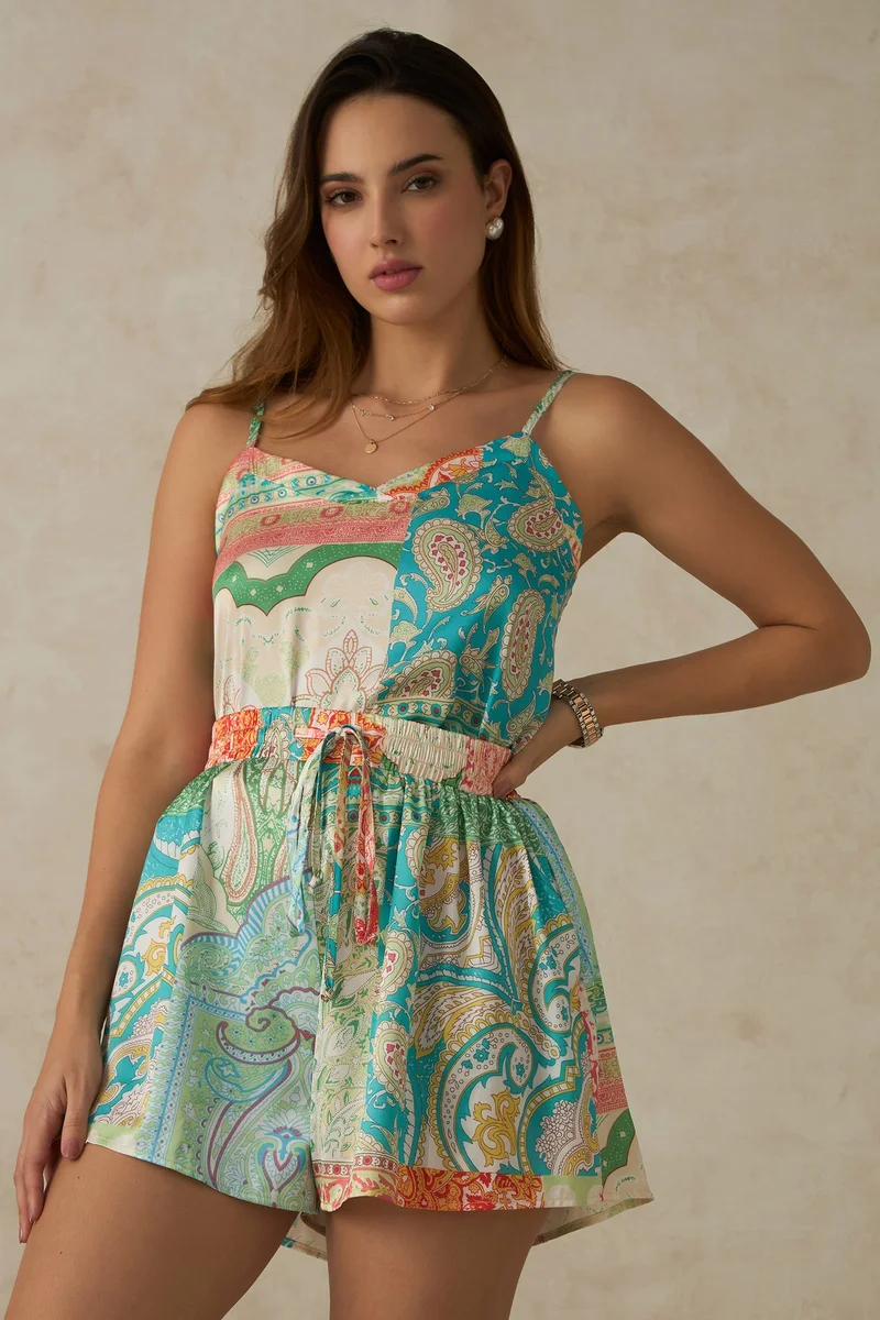 Virgio Palmira Abstract Print Polyester Shorts Blue