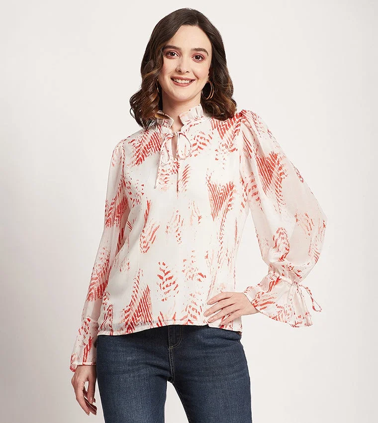 Beverly Hills Polo Club Ruffled Tie Neck Top Light Pink