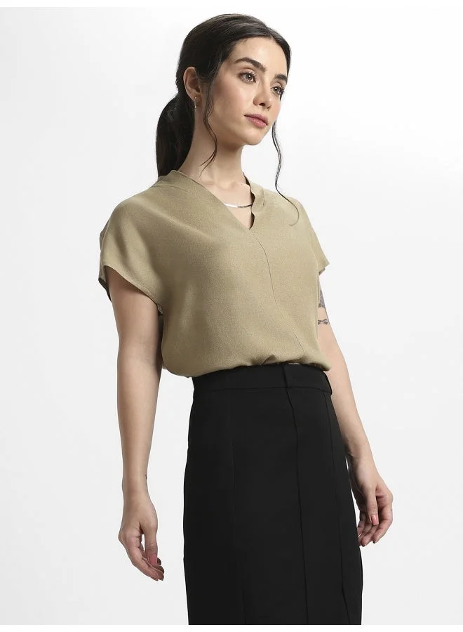 Women's Regular Fit Viscose Moss Top Light Beige