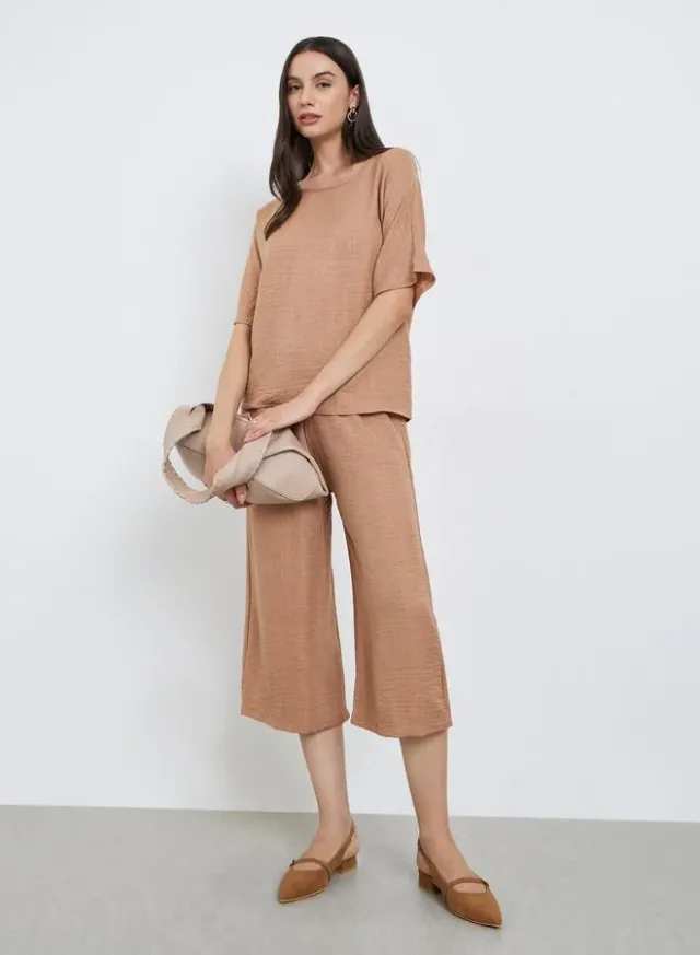 Take Two Short Sleeve Top and 3/4 Pants Co-ords Brown