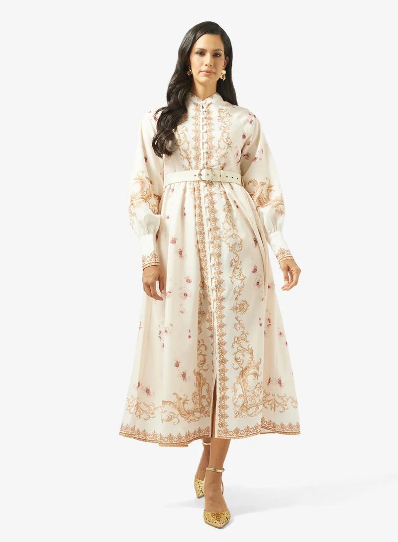 Printed A-Line Dress Cream