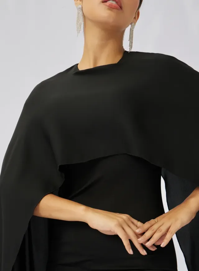 Cape Sleeve Maxi Dress Black – image 4