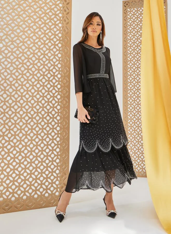 Tiered Chiffon Dress Black