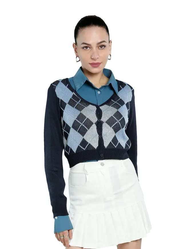 Argyle Check Cardigan Grey