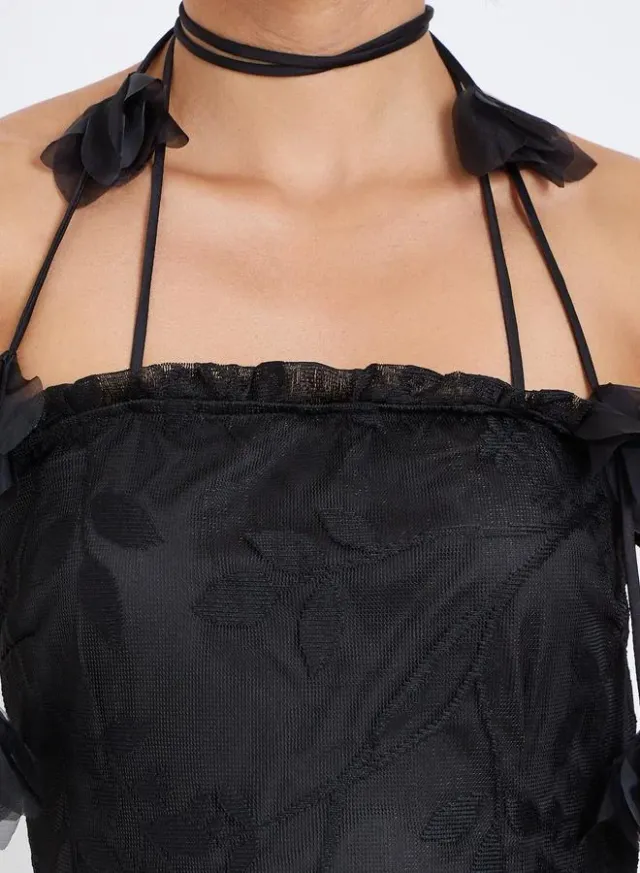 Black Lace Halter Neck Maxi Evening Dress – image 4