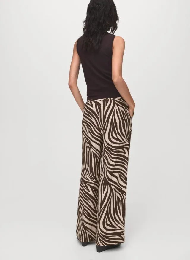 Brown and Beige Zebra Print Wide-Leg Pleated Trousers – image 2