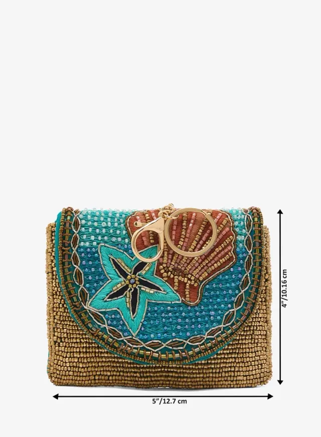Blue Embroidered Beaded Clasp Beach Bag Charm – image 6