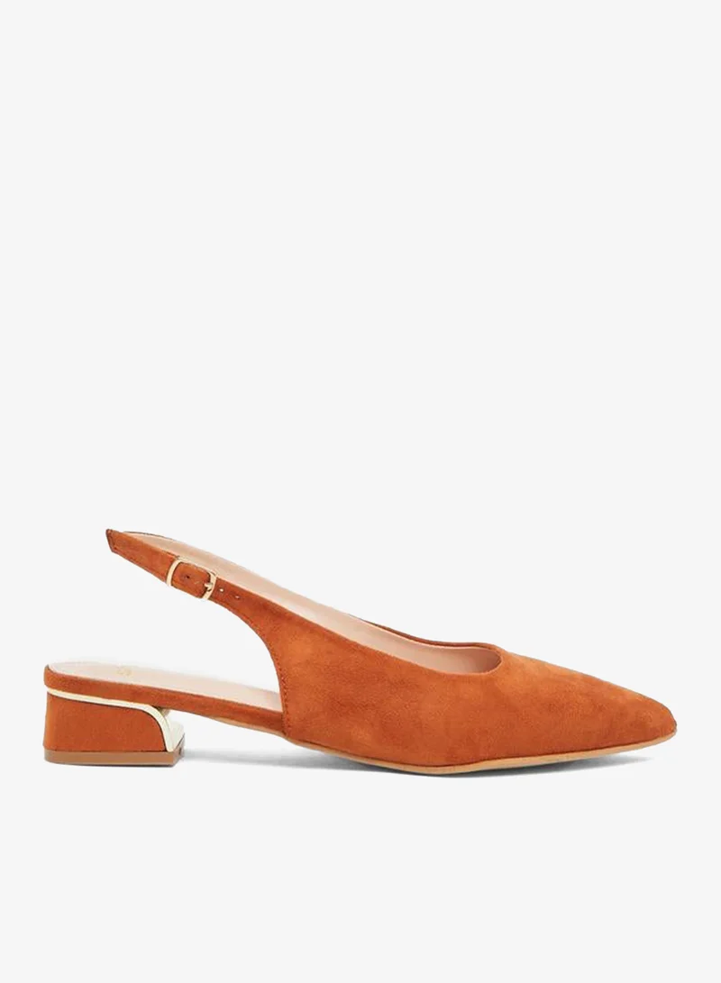 Suede Block Heel Slingbacks Tan