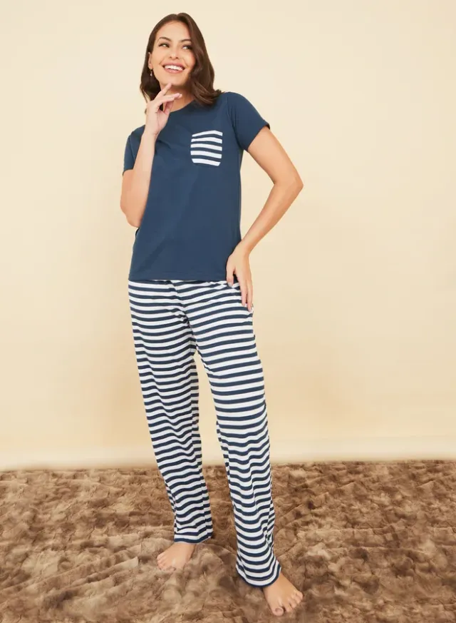 Styli Cotton Striped T-Shirt & Pyjama Set – image 2