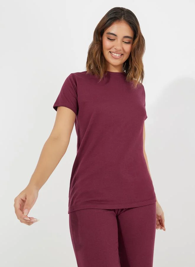 Cotton T-Shirt & Straight Pyjama Set Red