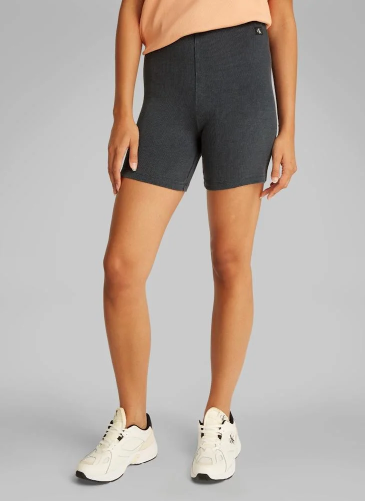 High-Waisted Ribbed Shorts Black
