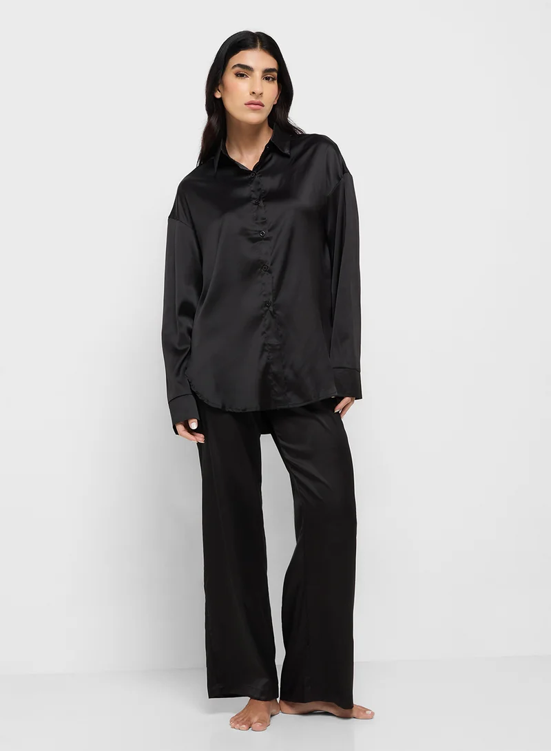 Loose Fit Pyjama Set Black