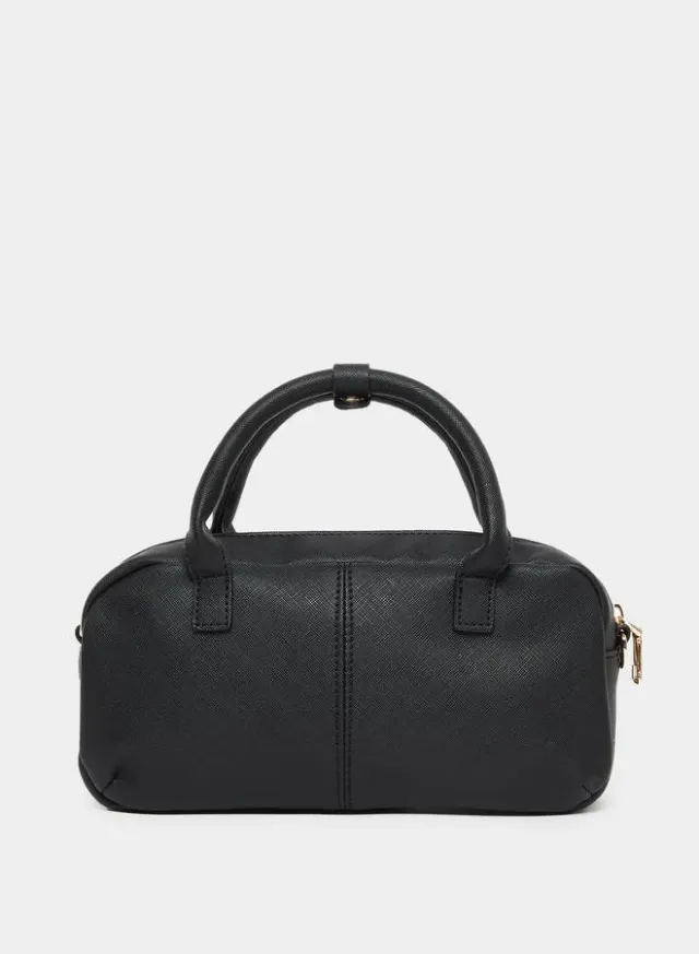 Black Barrel Handbag with Gold Chain Strap – image 2