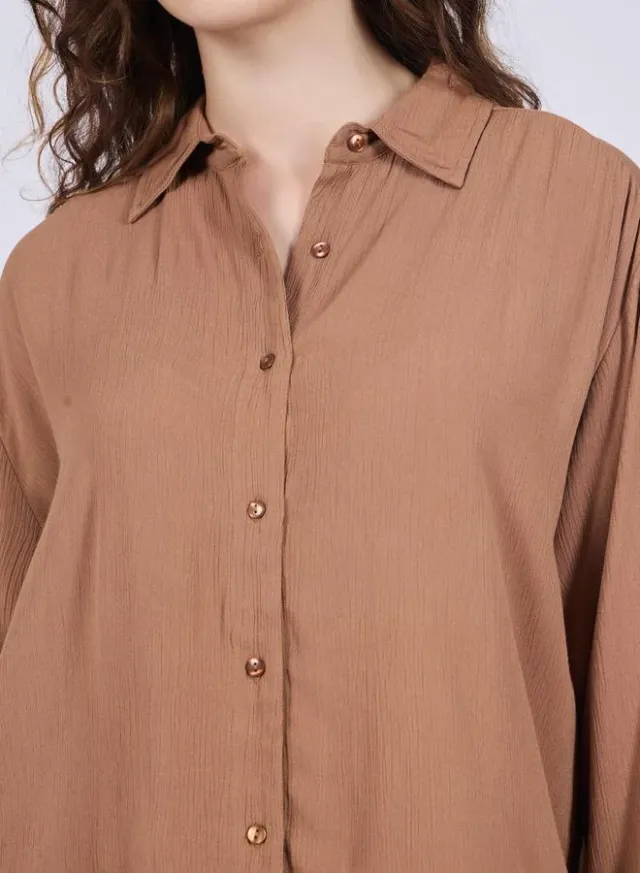 Brown Relaxed Fit Collared Shirt and High-Rise Pants Co-Ords – image 5